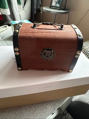 Wooden Treasure Chest Jewelry Box with Metal Accents